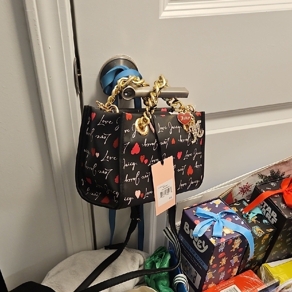 Juicy Couture Handbags - Juicy Coutour Small Black logo Chic Satchel Black Love Print Women's Bag